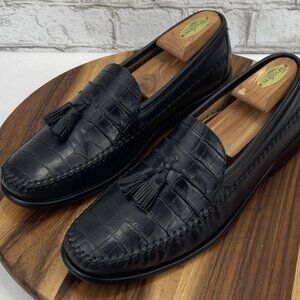 Florsheim Pisa 18469 Mens Size 11 D Black Leather Croc Tassel Loafer Dress Shoes